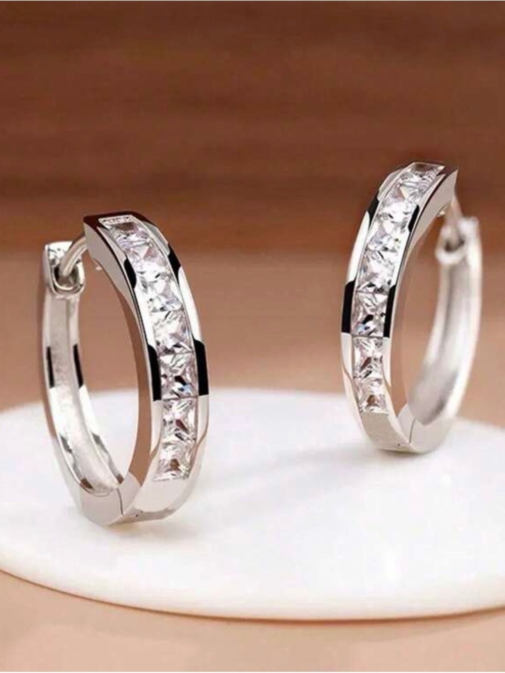 Silver Crystal Channel-Set Hoop Earrings - Women Jewelry
